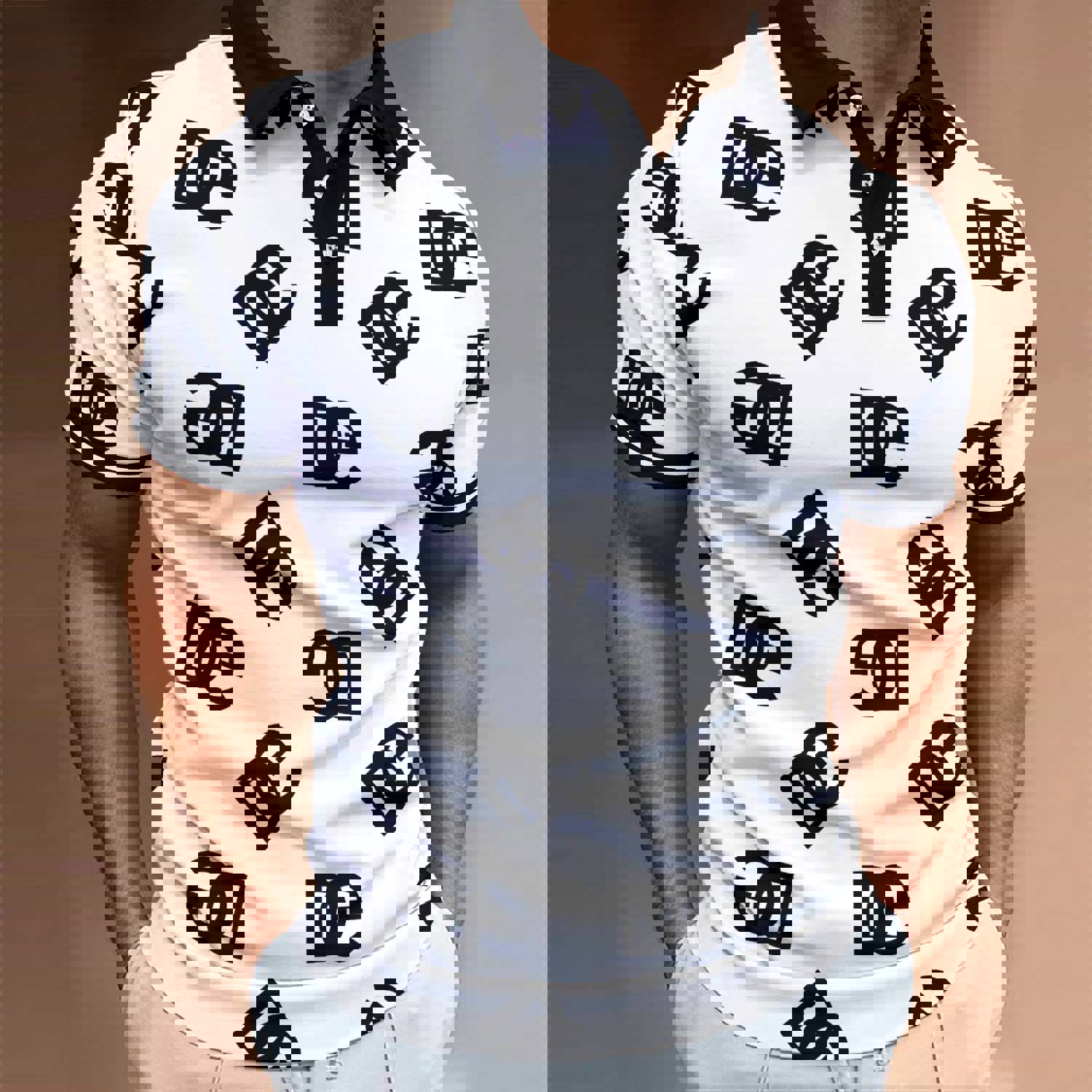 Chic White Polo Shirt with Bold Black Logo Print