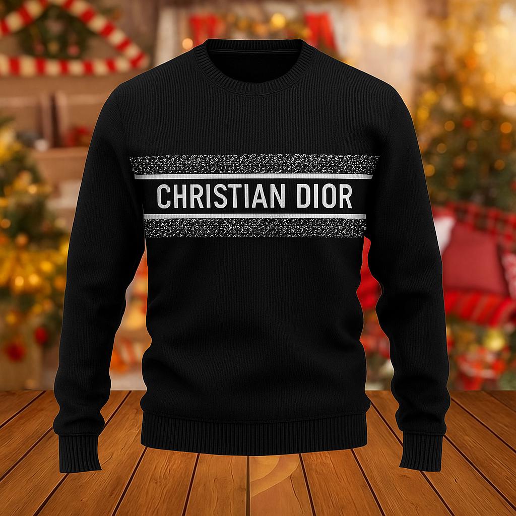 Christian Dior Black Sweater with Glitter Stripe