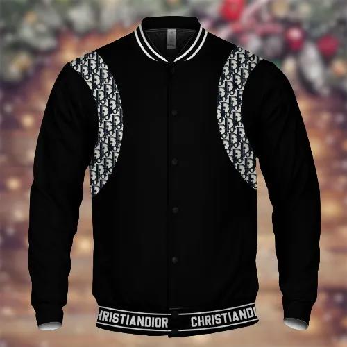 Christian Dior Black Varsity Jacket with Monogram Sleeves