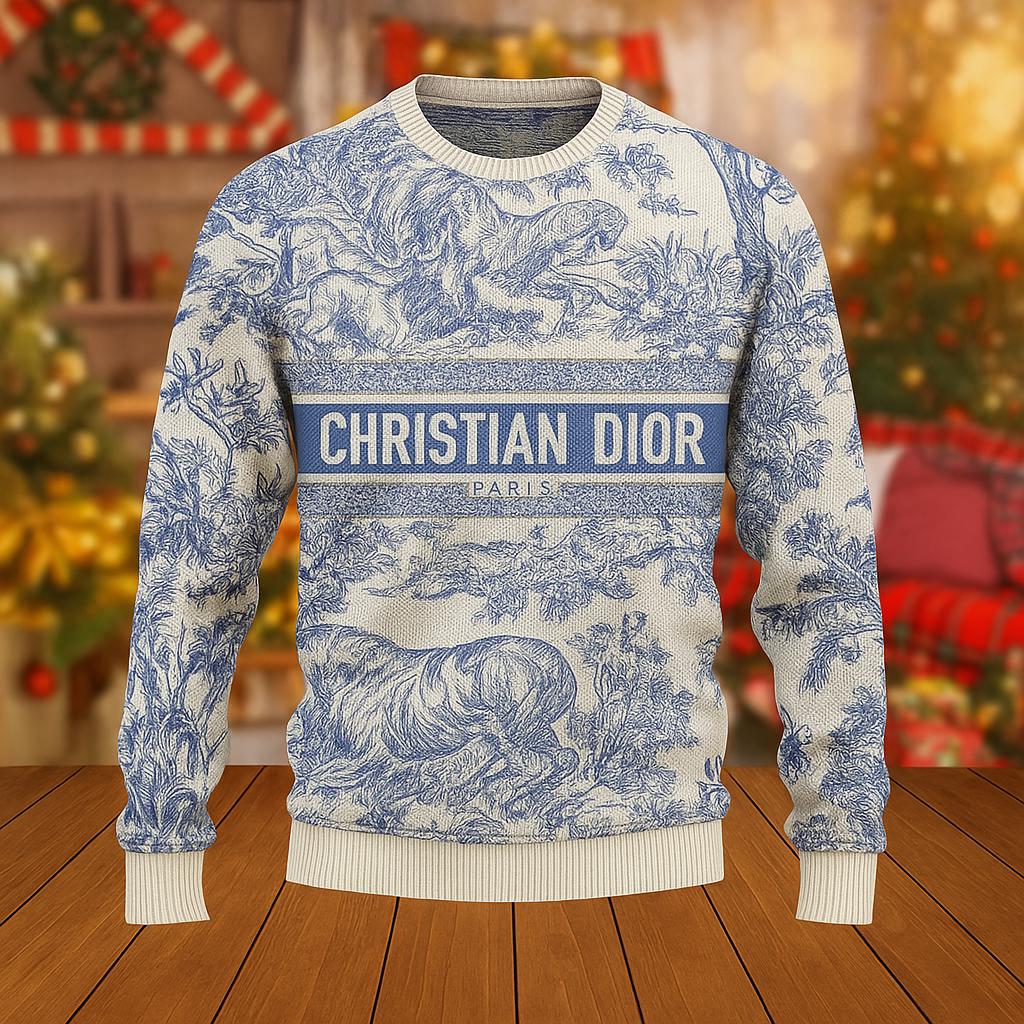 Christian Dior Statement Sweater Blue Toile Print