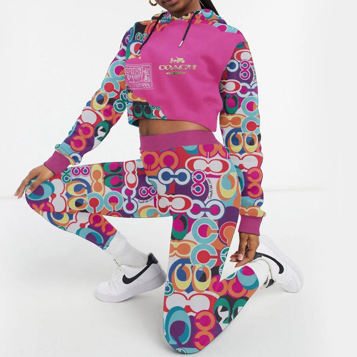 Coach Colorful Logo Hoodie and Leggings Set