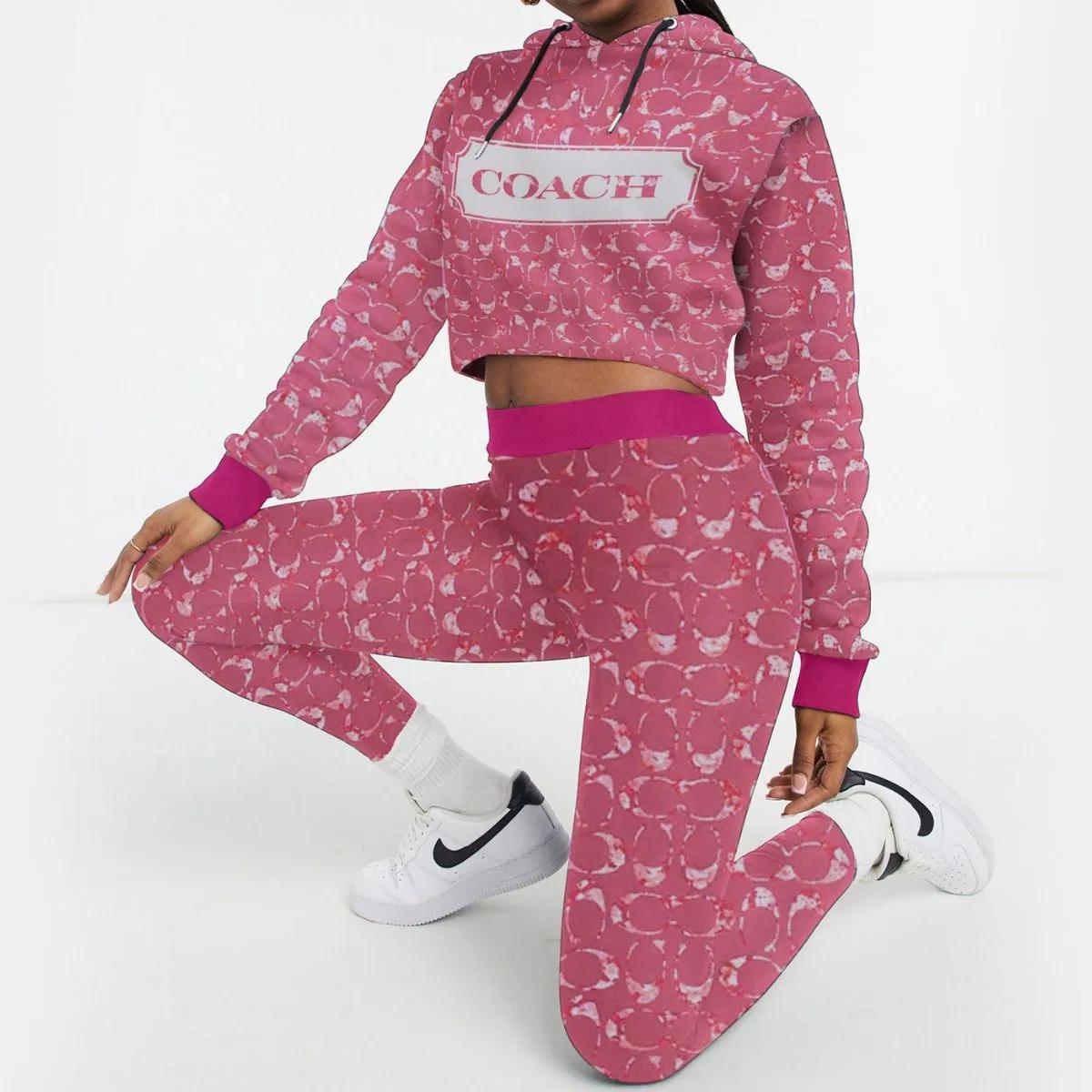 Coach Iconic Pink Cropped Hoodie and Leggings Set