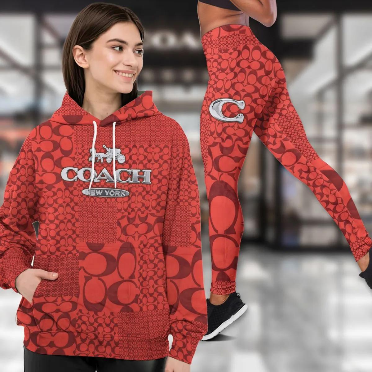 Coach Iconic Red Hoodie + Leggings Set