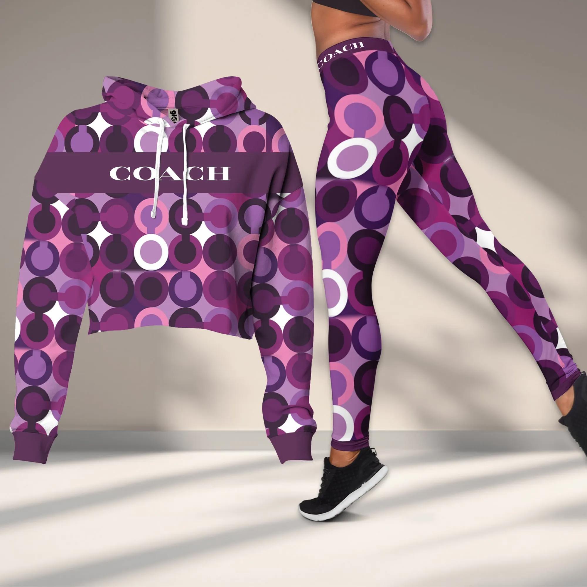 Coach Purple Circle Print Leggings + Hoodie Set