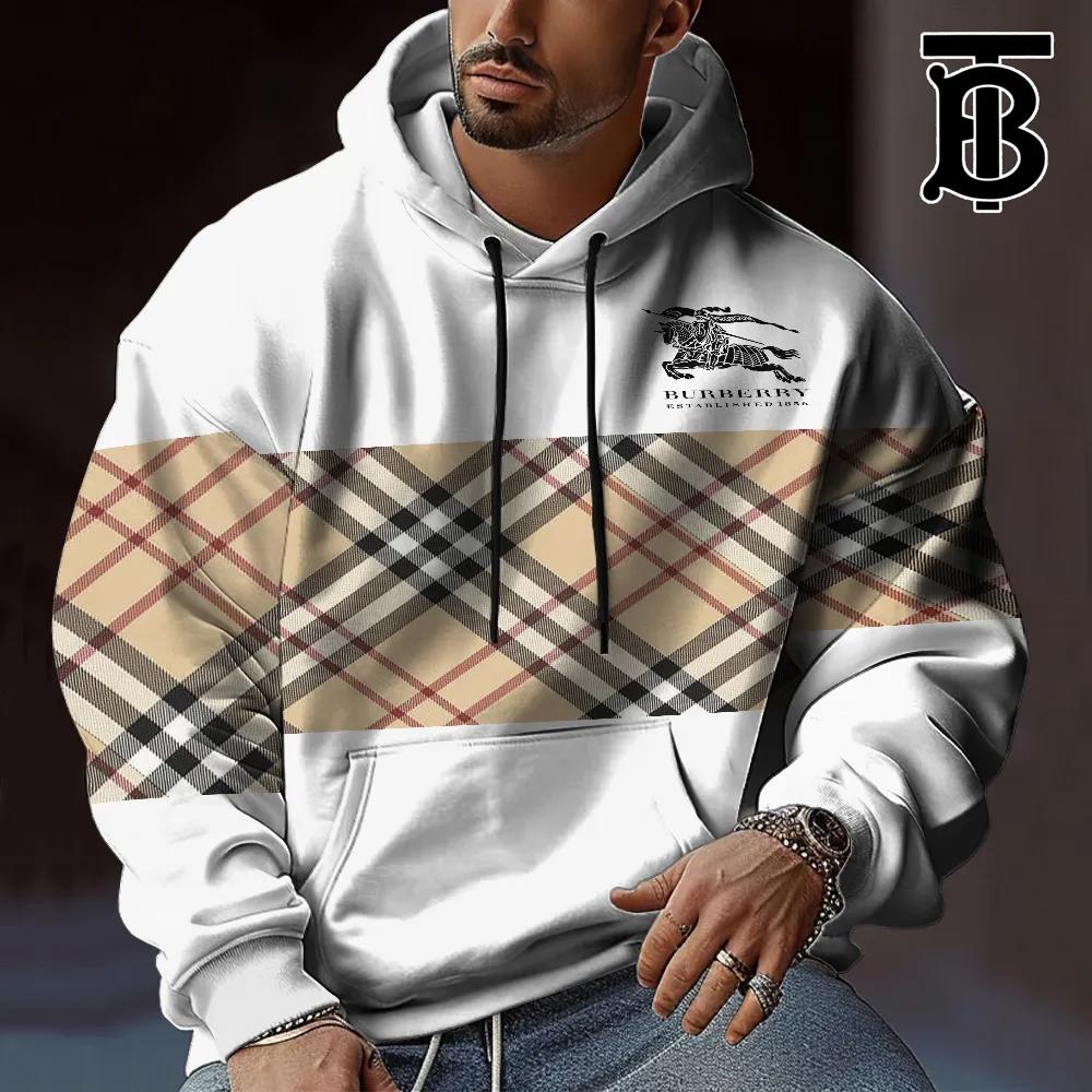 Colorblock Plaid Pullover Hoodie Unisex Cream Beige 2025