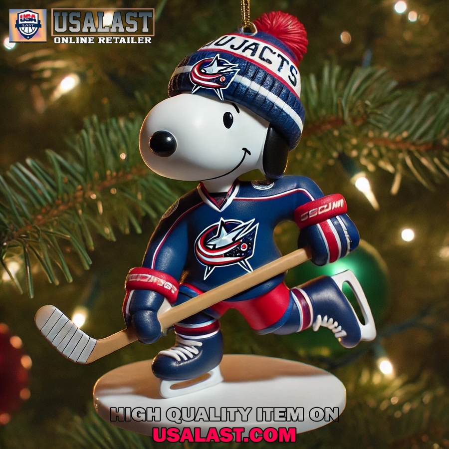 Columbus Blue Jackets Snoopy Ornament with Hockey Stick and Hat