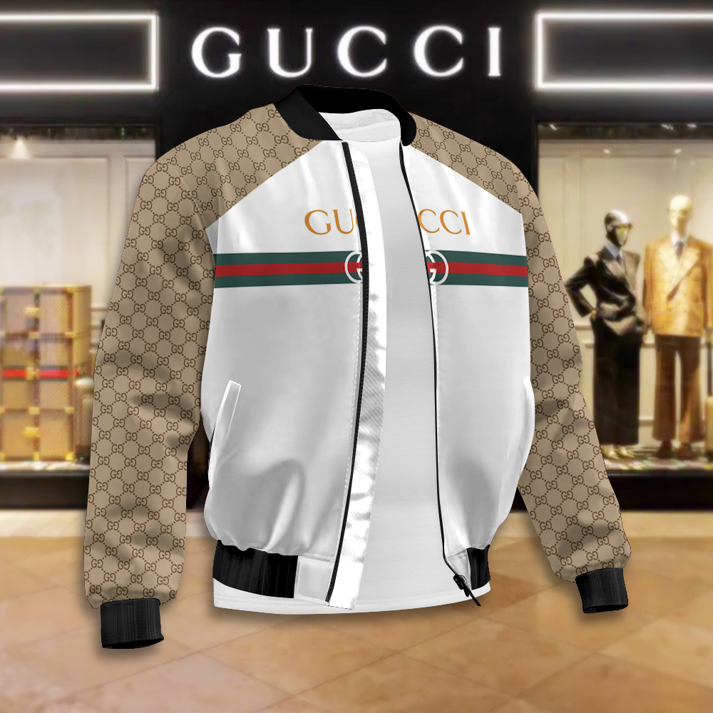 Cream Beige Zip-Up Bomber Jacket Colorblock 2025