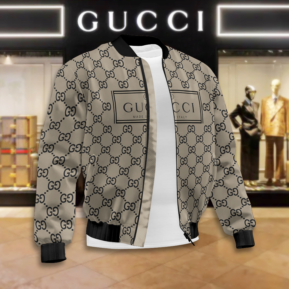 Cream Beige Zip-Up Bomber Jacket Graphic 2025