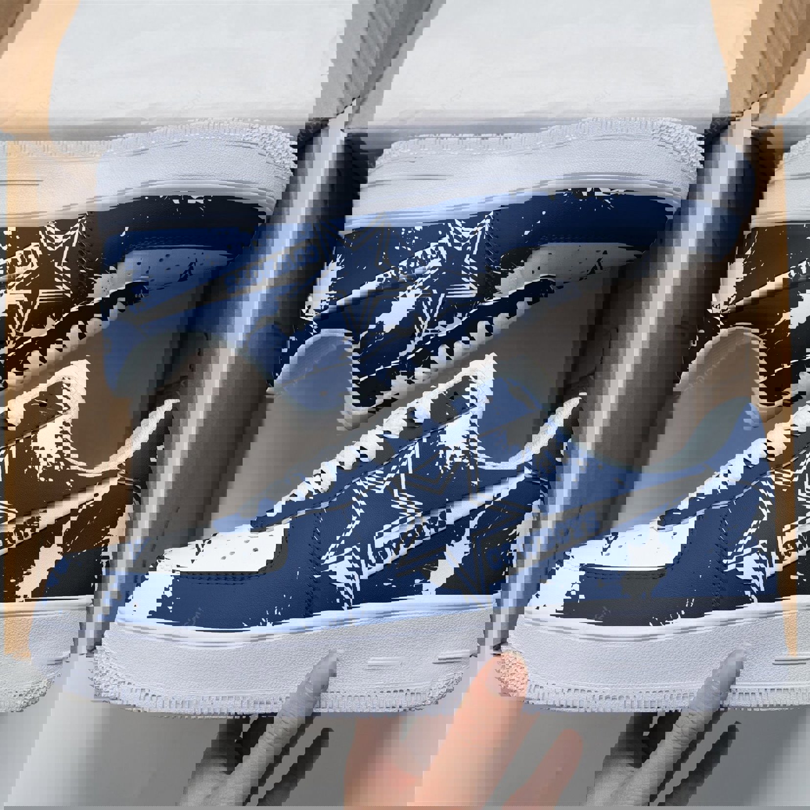 Dallas Cowboys AF 1 Sneaker in Navy Blue and White Paint Splatter Style