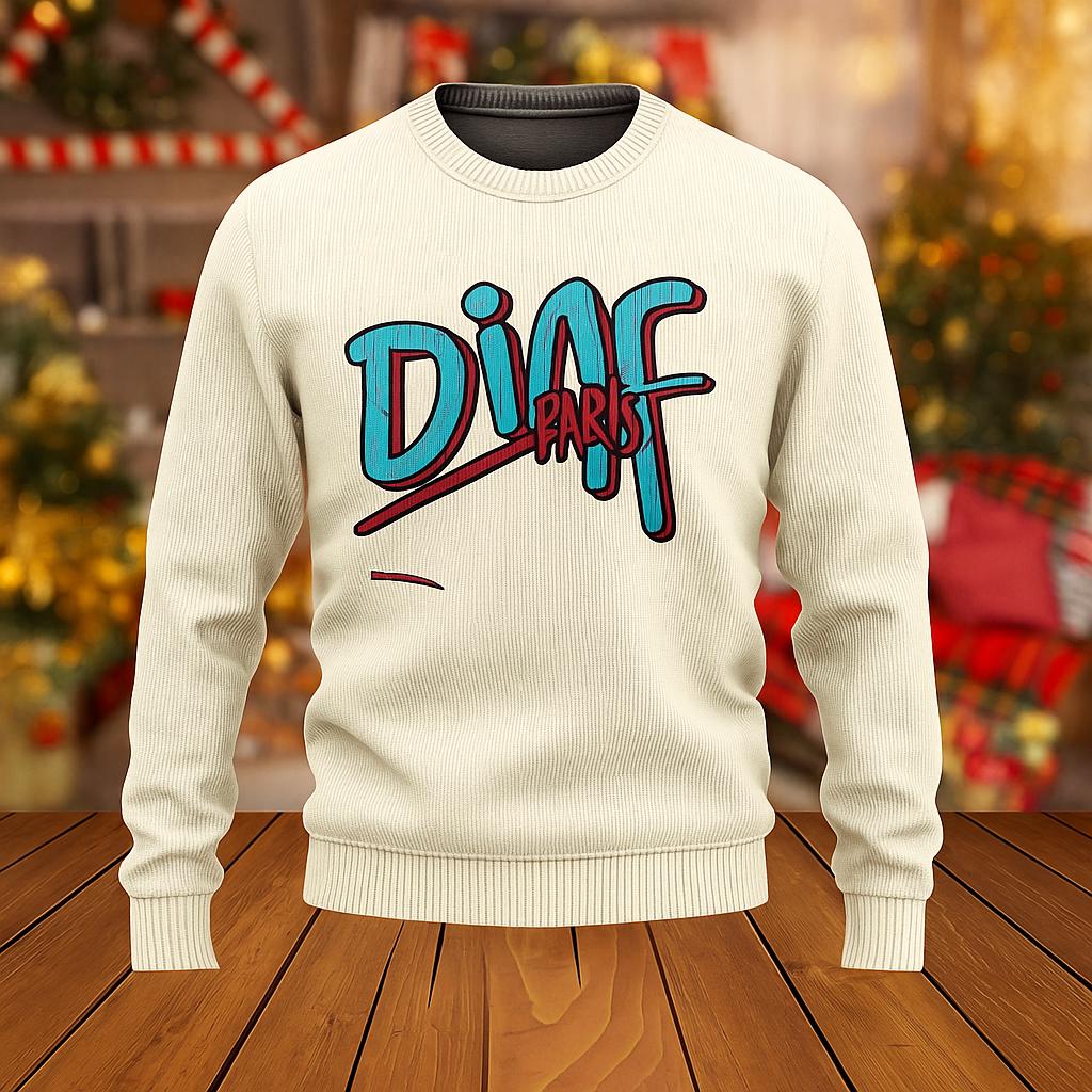 Difaf Paris Cream Sweater Statement Pullover
