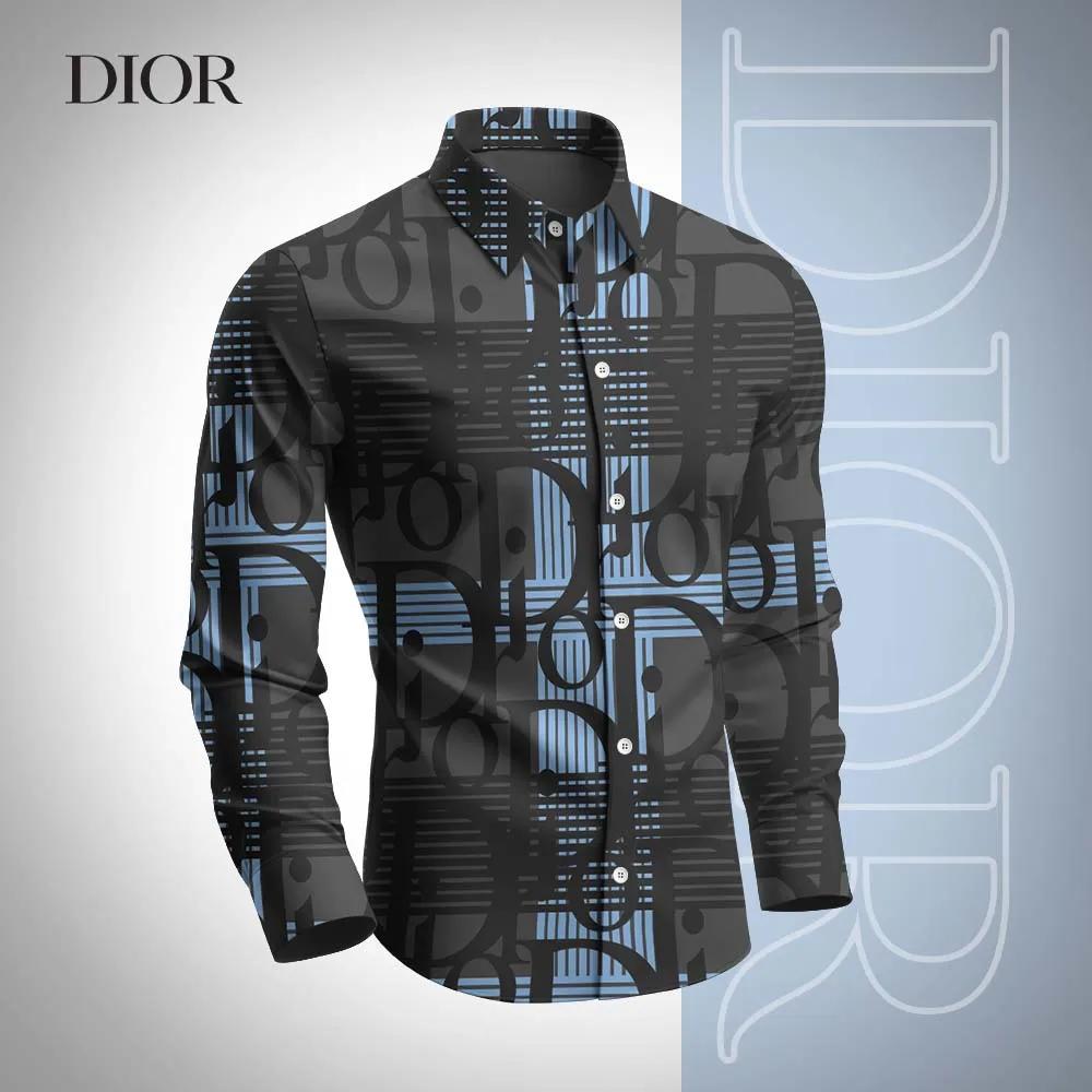 Dior Blue Grid Long Sleeves Shirt Bold Statement Piece