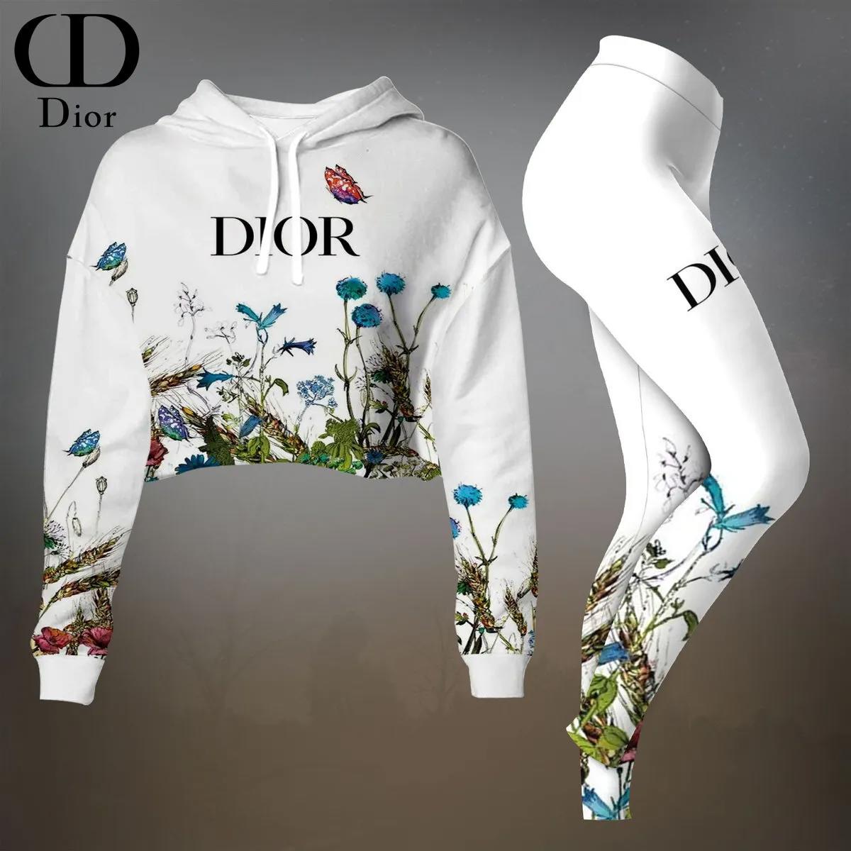 Dior Cropped Floral Hoodie and Pants Set