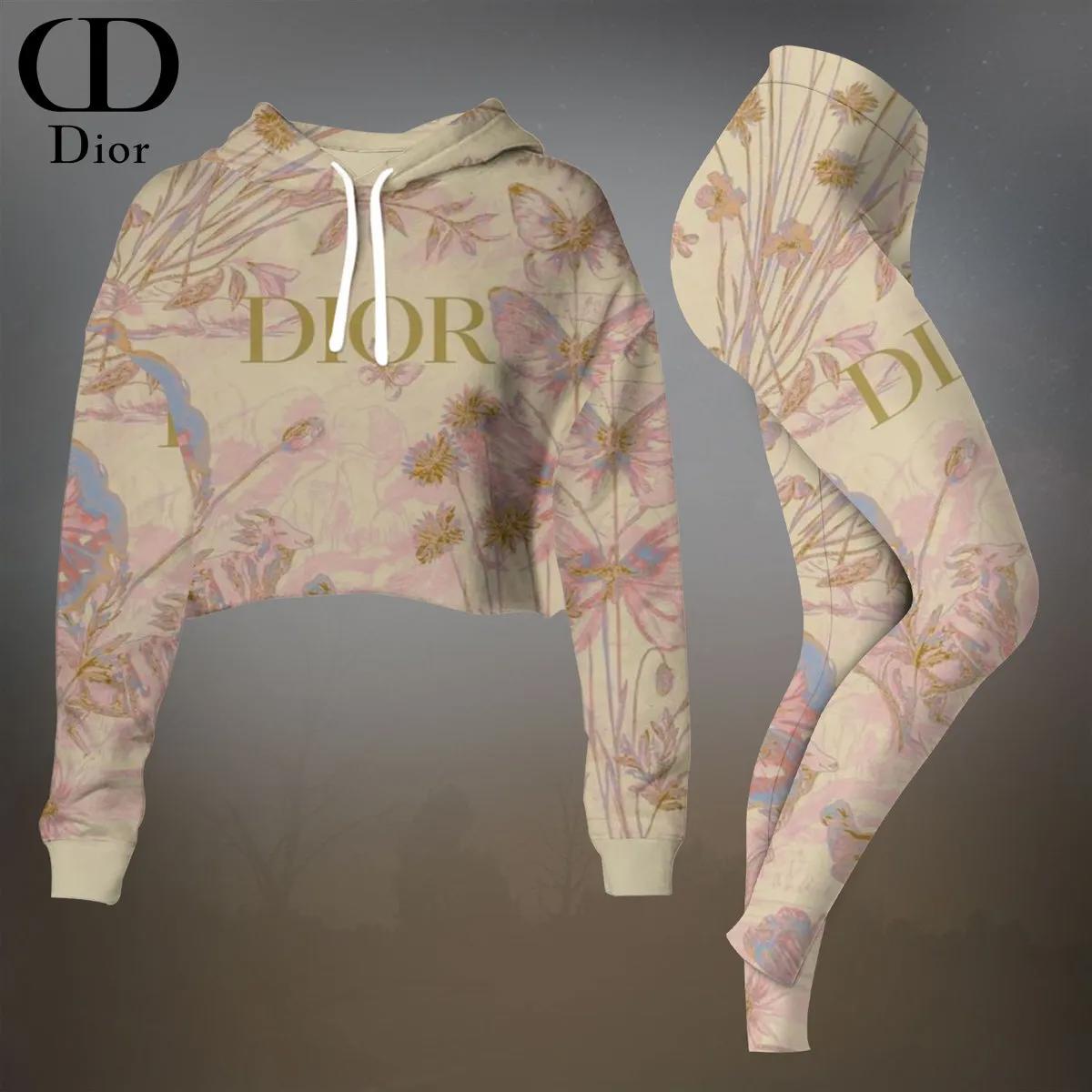 Dior Floral Print Cropped Hoodie and Leggings