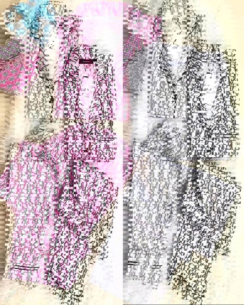 Dior Iconic Monogram Silk PJ Set in Pink & White
