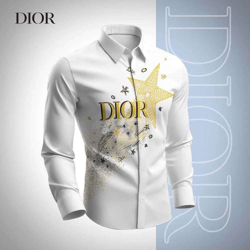 Dior Luxury Statement Long Sleeves Shirt in White and Gold
