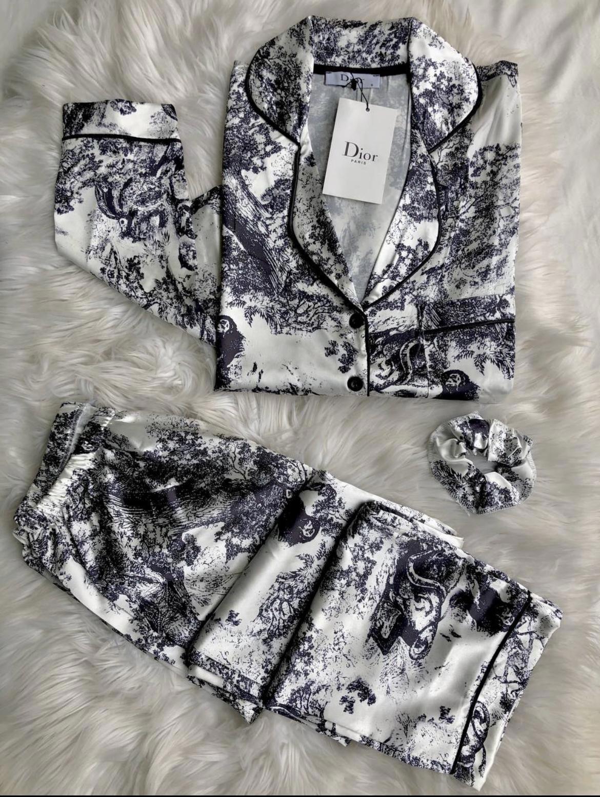 Dior Satin Print Pajama Set Chic Nightwear