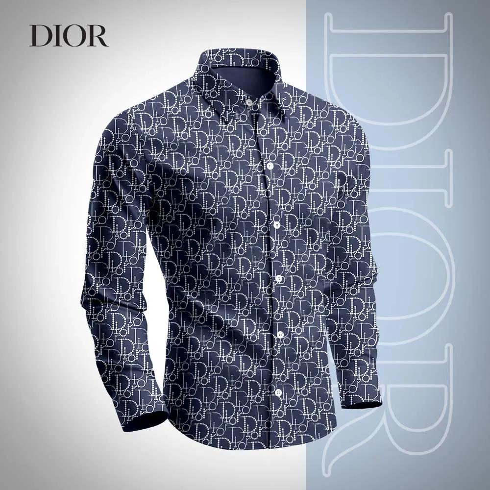 Dior Statement Print Long Sleeves Shirt Navy Blue