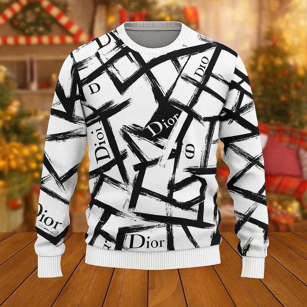 Dior Statement Sweater Black and White Abstract Design