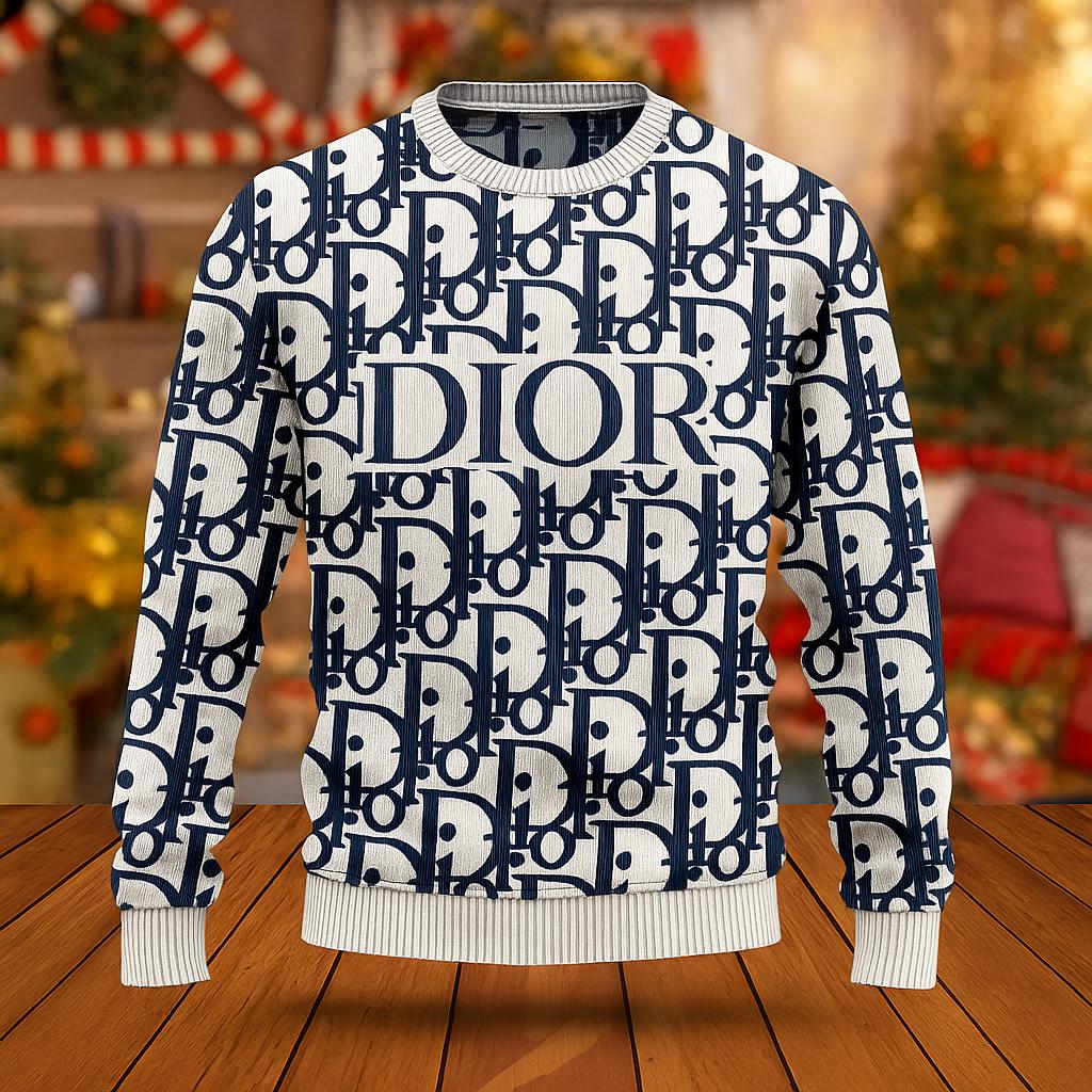 Dior Statement Sweater | Bold Logo Print and Winter White