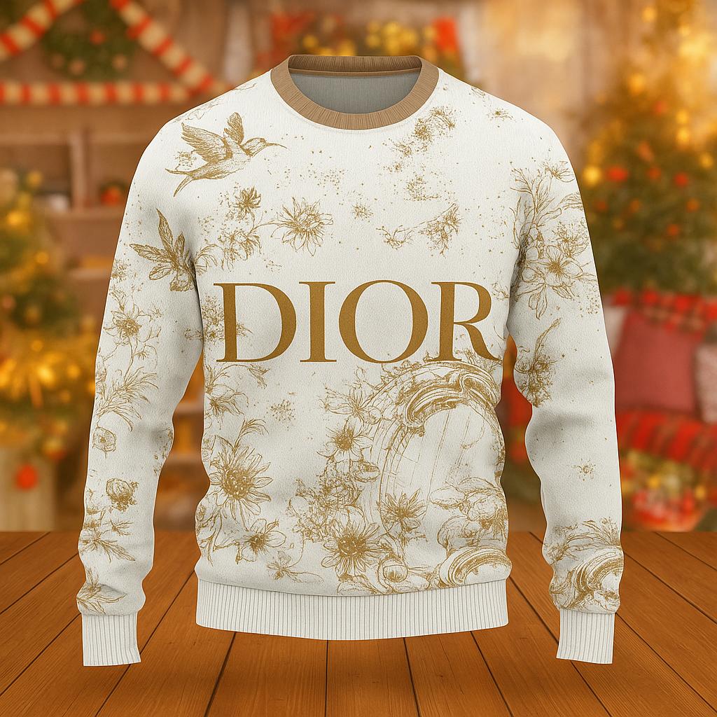 Dior Statement Sweater | Gold Floral Print