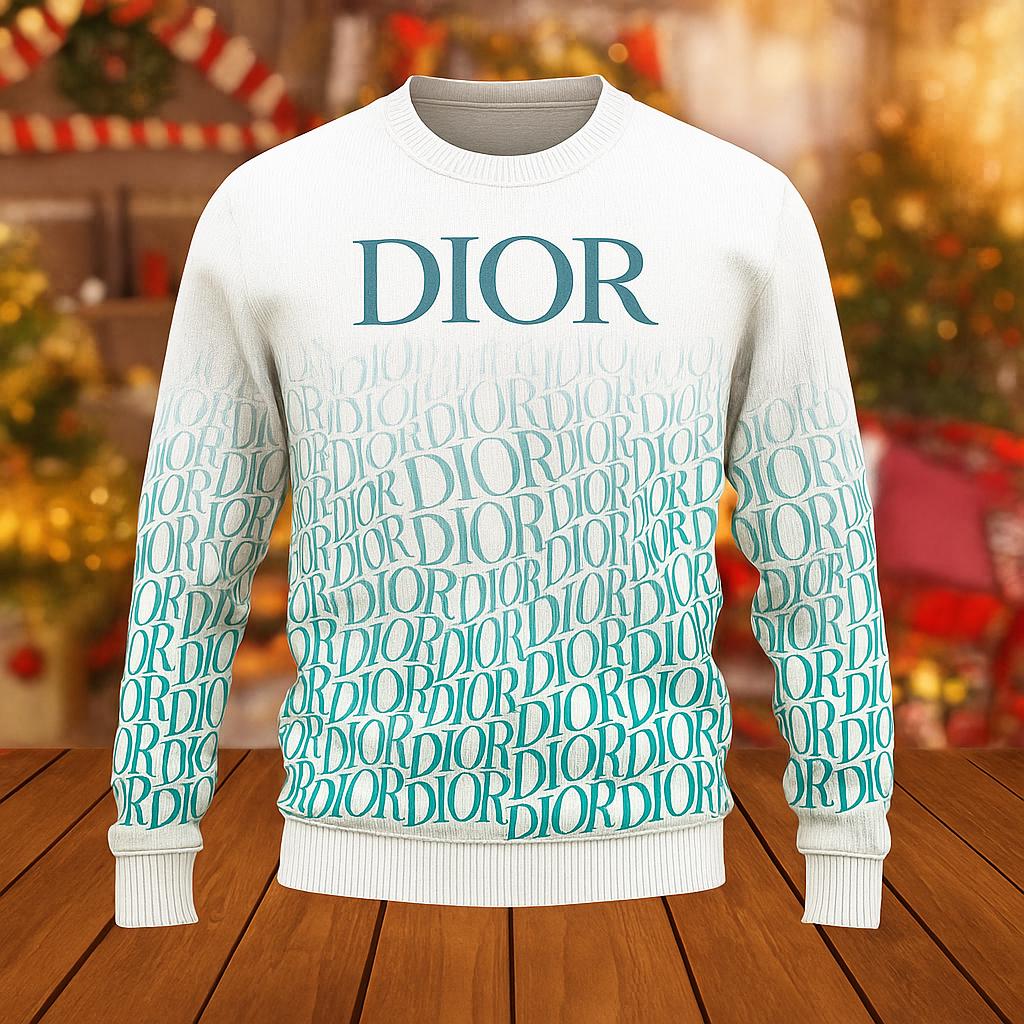 Dior Statement Sweater in White with Bold Blue Text