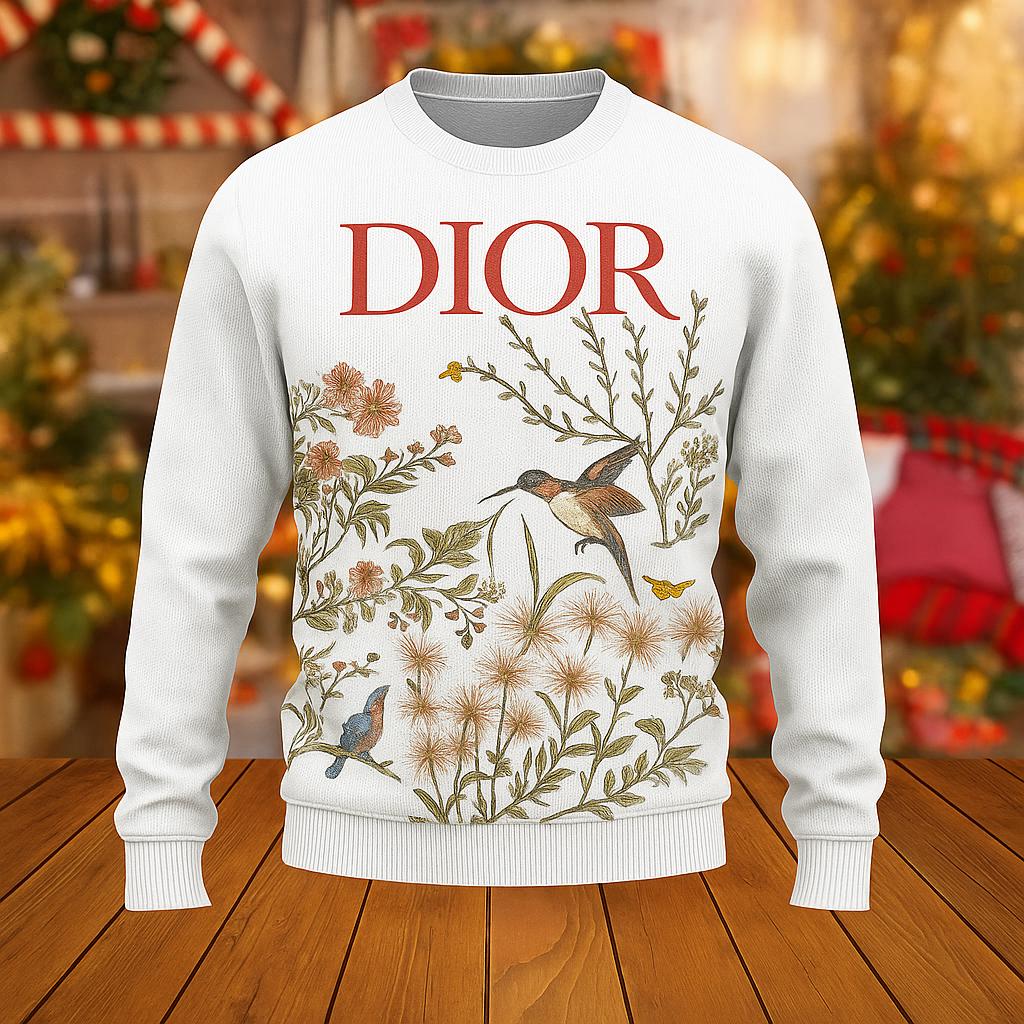 Dior Statement Sweater in White with Botanical Birds