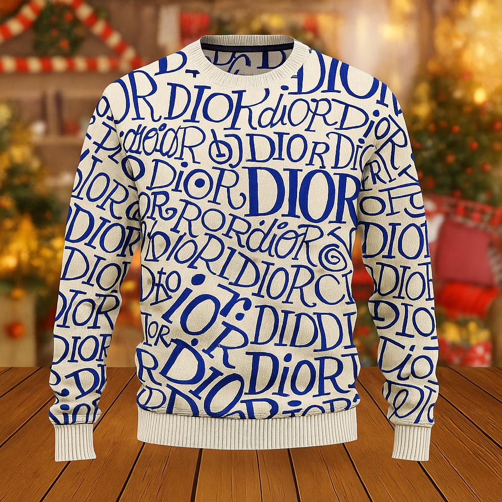 Dior Statement Sweater Luxury Iconic Blue and White