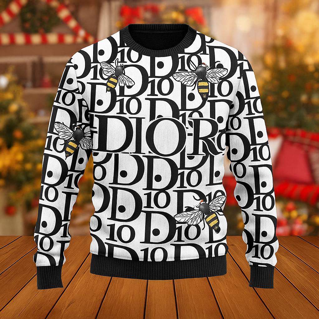 Dior Statement Sweater with Bee and Number Print