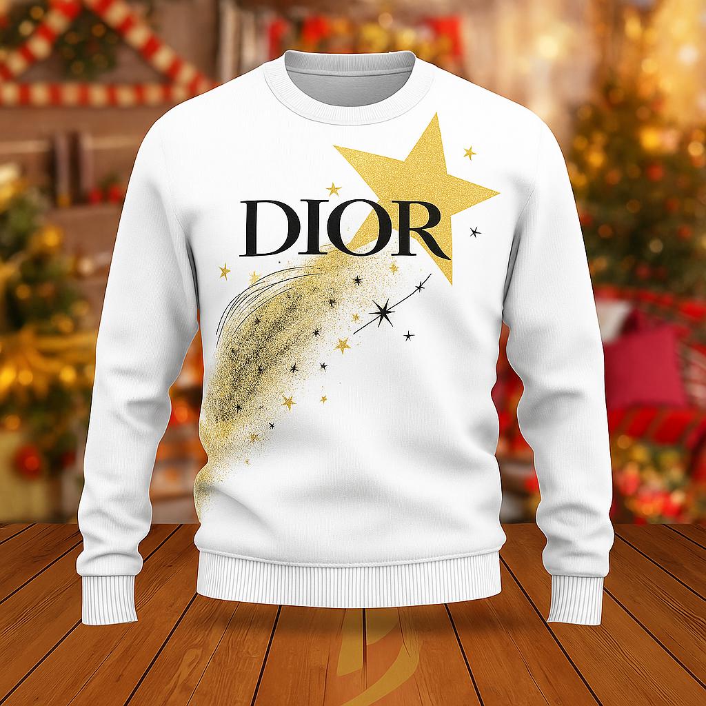 Dior Statement Sweater with Luxurious Gold Glitter and Stars