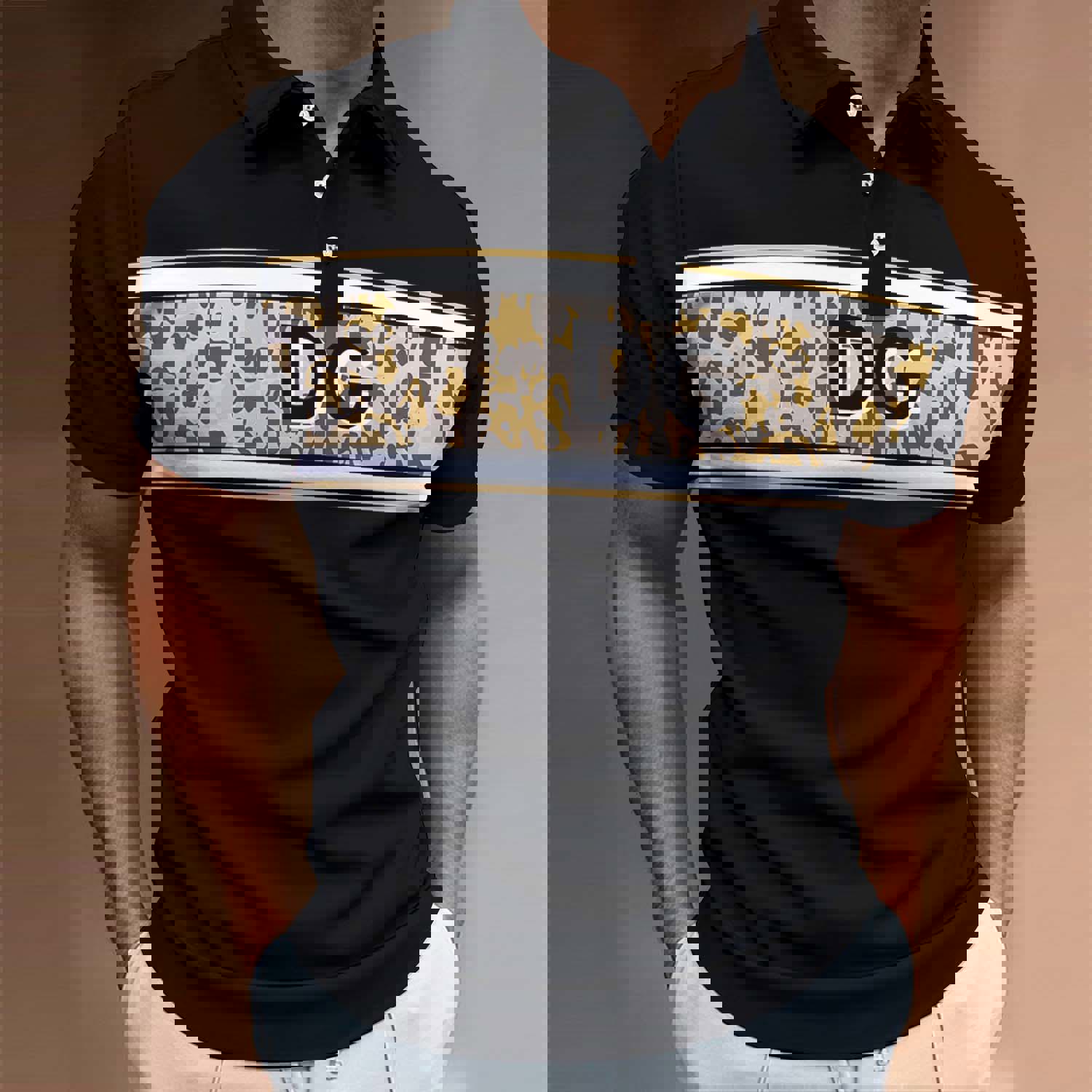Dolce & Gabbana Bold Stripes on Leopard Print Polo