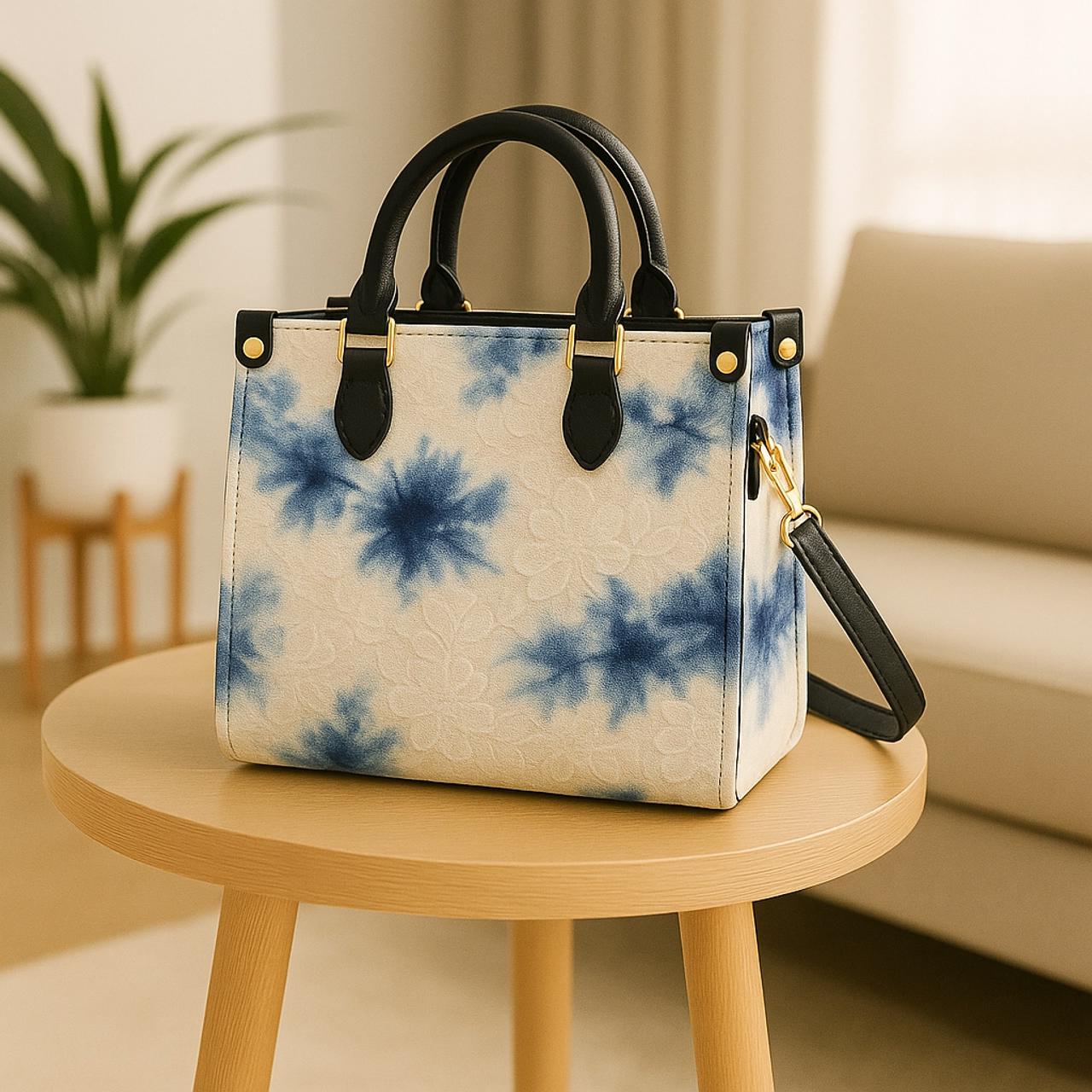 Floral Tie-Dye Leather Handbag Chic and Luxurious Statement Piece