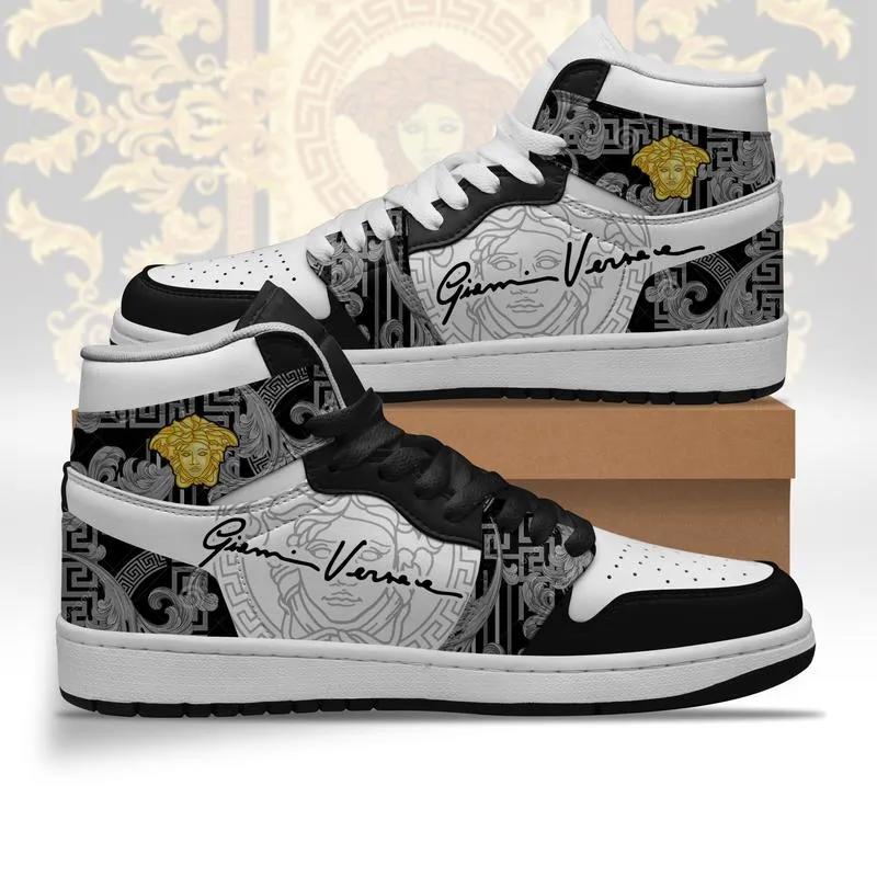 Gianni Versace x Air Jordan 1 High Top Sneakers - Bold Statement in Black and White