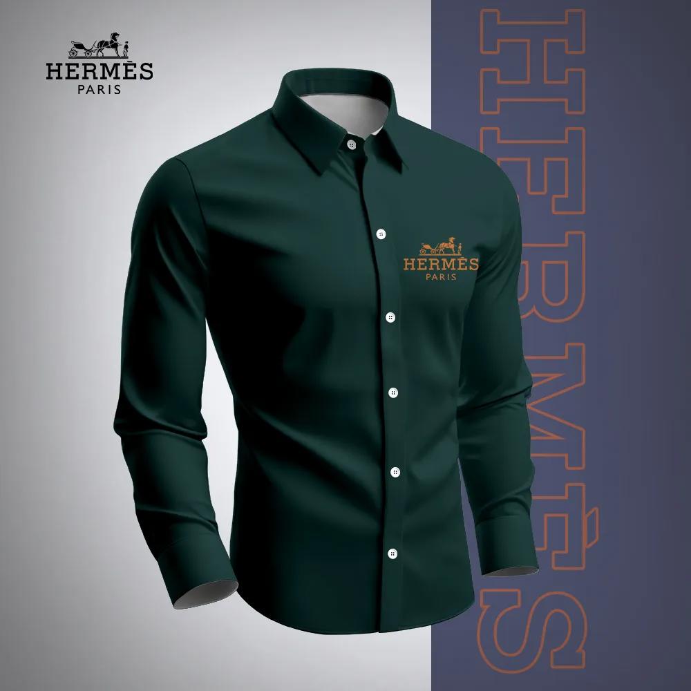 Green Silk Statement Long Sleeves Shirt by Hermes Paris