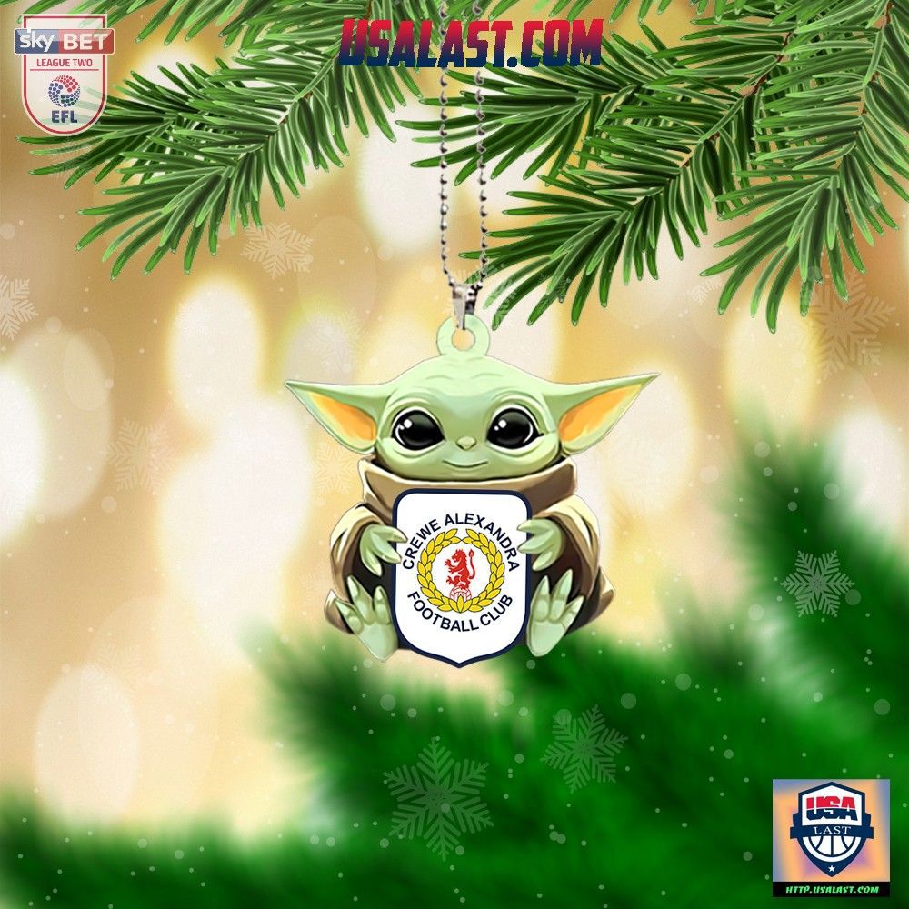 Green Yoda Charm with Crewe Alexandra Crest and Christmas Tree Branches