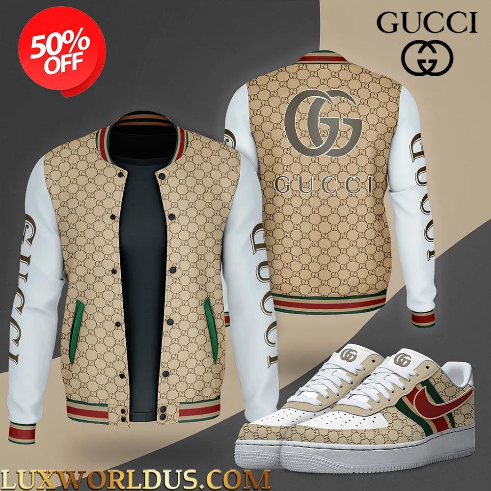 Gucci Beige GG Varsity Jacket with Sneaker Set