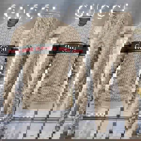 Gucci Beige Monogram Sweater And Pants Set Luxury Statement Style