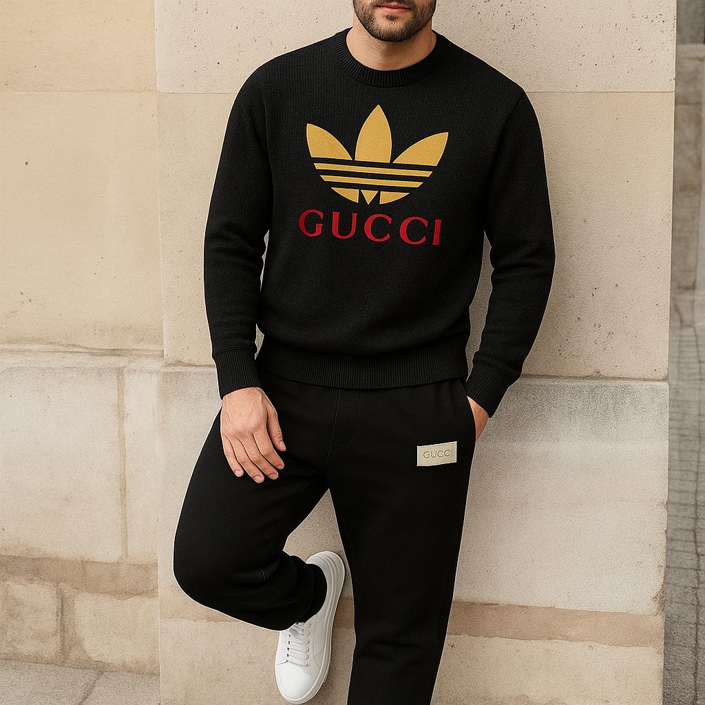 Gucci Black and Gold Sweater And Pants Set
