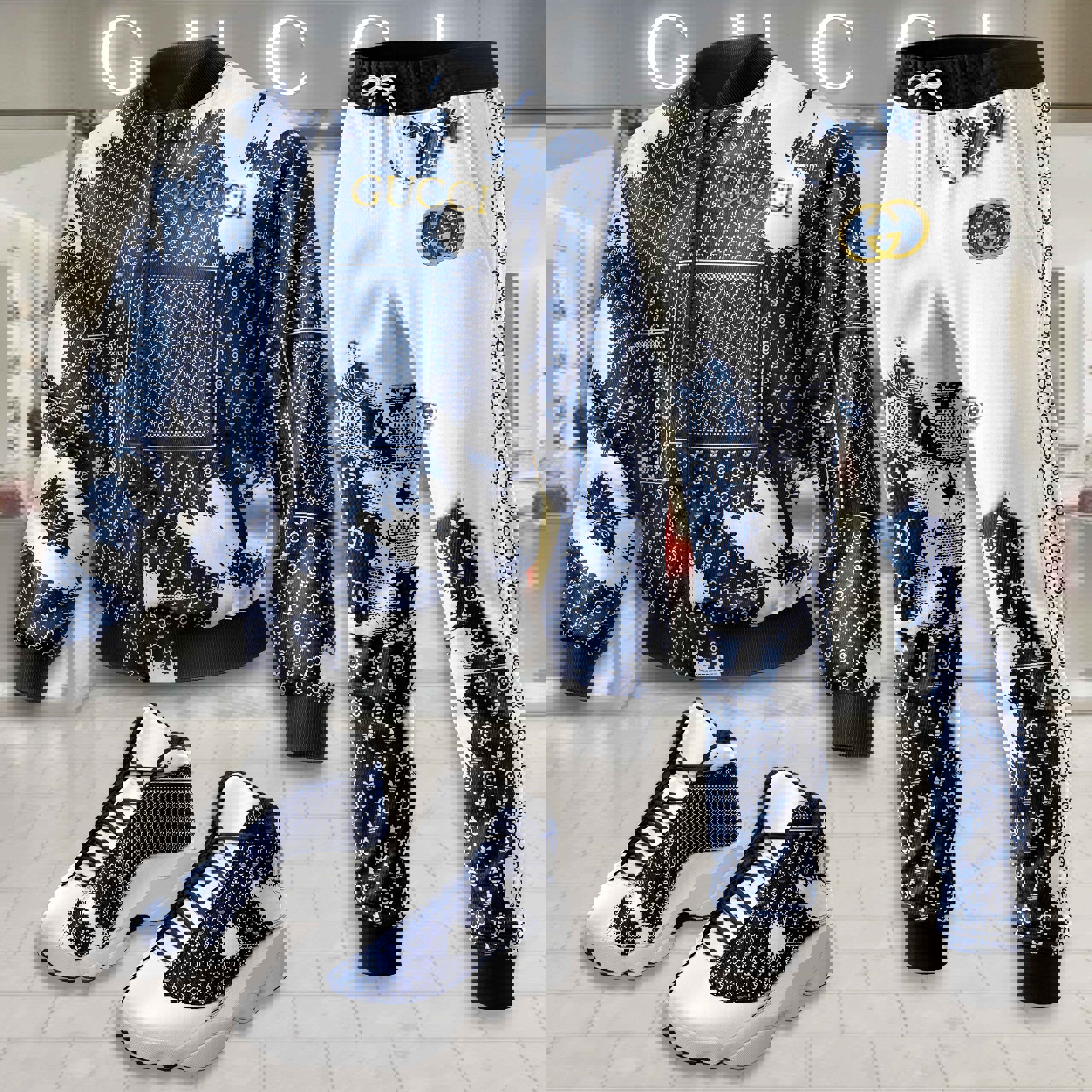 Gucci Blue Monogram Track Suit Set | Premium Handcrafted Style