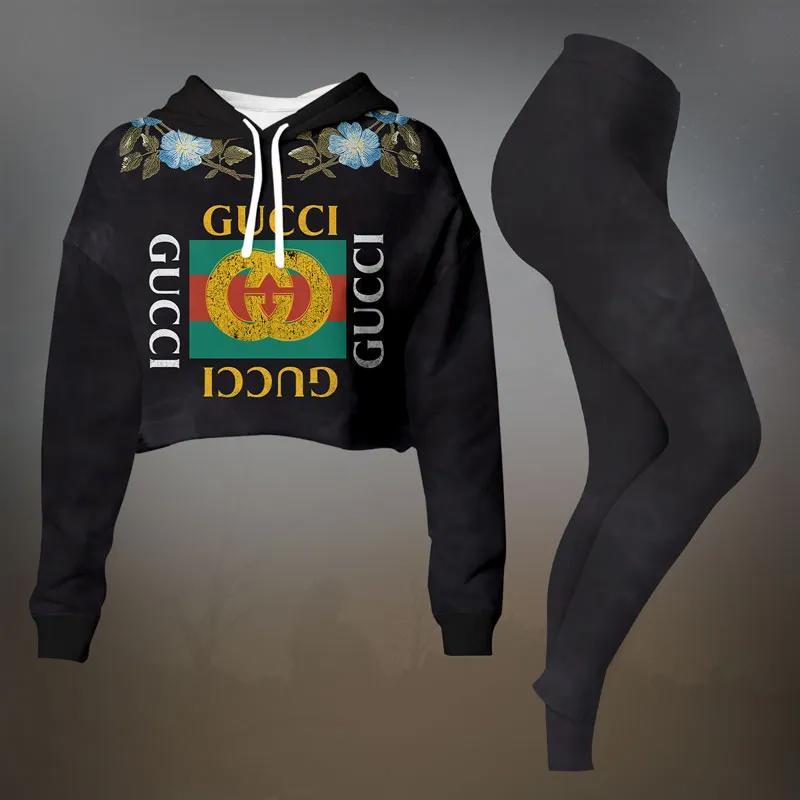 Gucci Bold Embroidered Crop-Top T-Shirt and Leggings Set