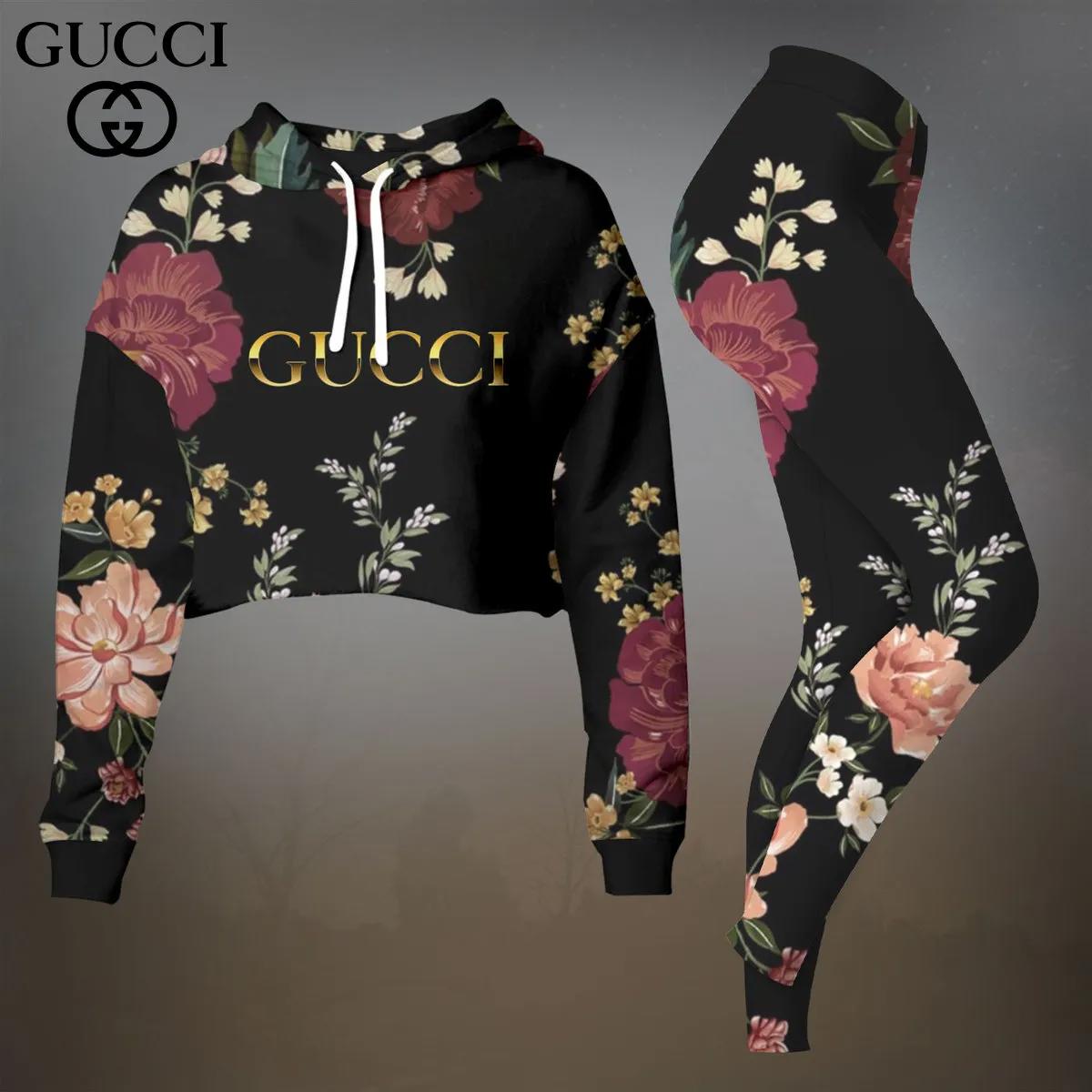 Gucci Bold Floral Crop-Top T-Shirt and Leggings Set