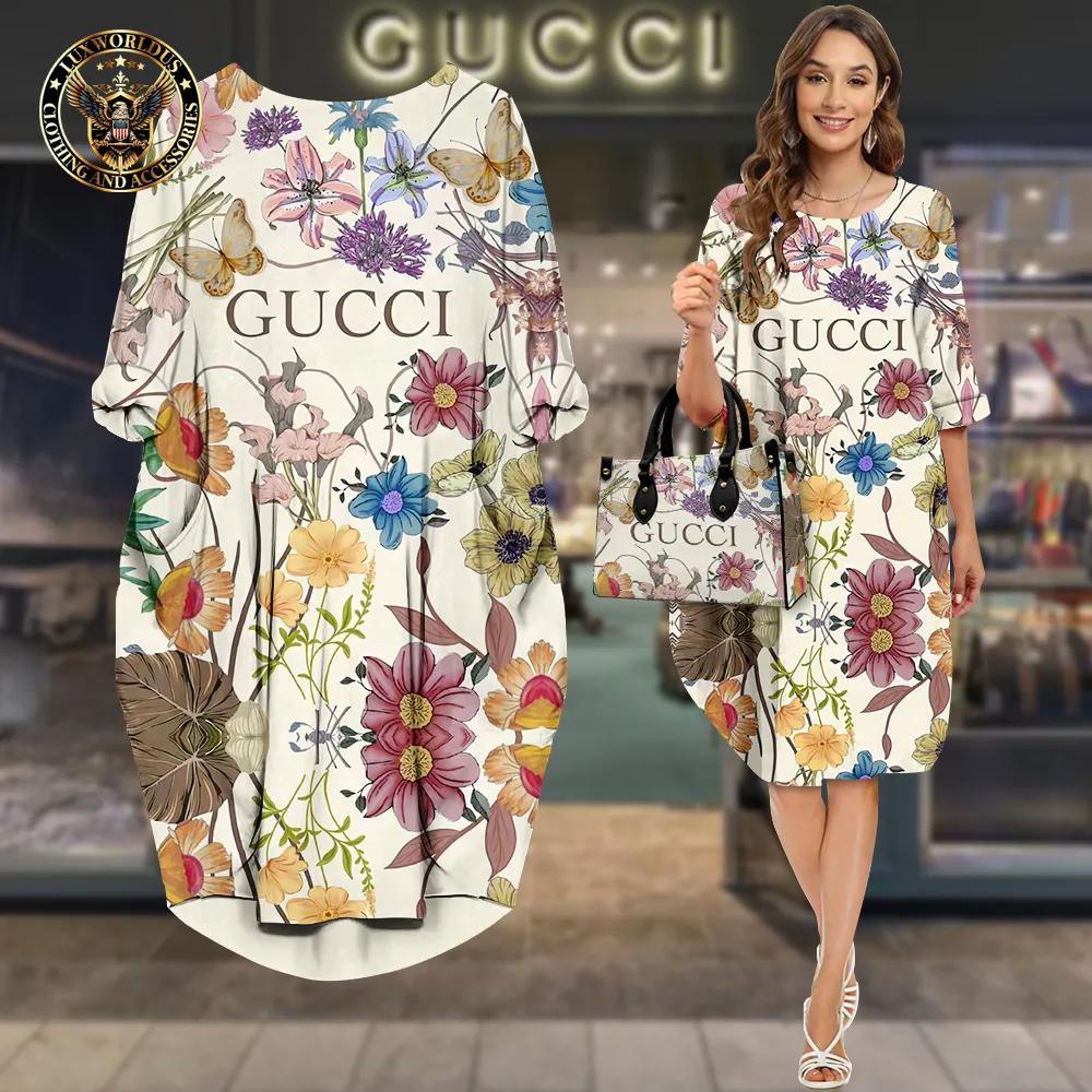 Gucci Bold Floral Sleeve Pocket Dress