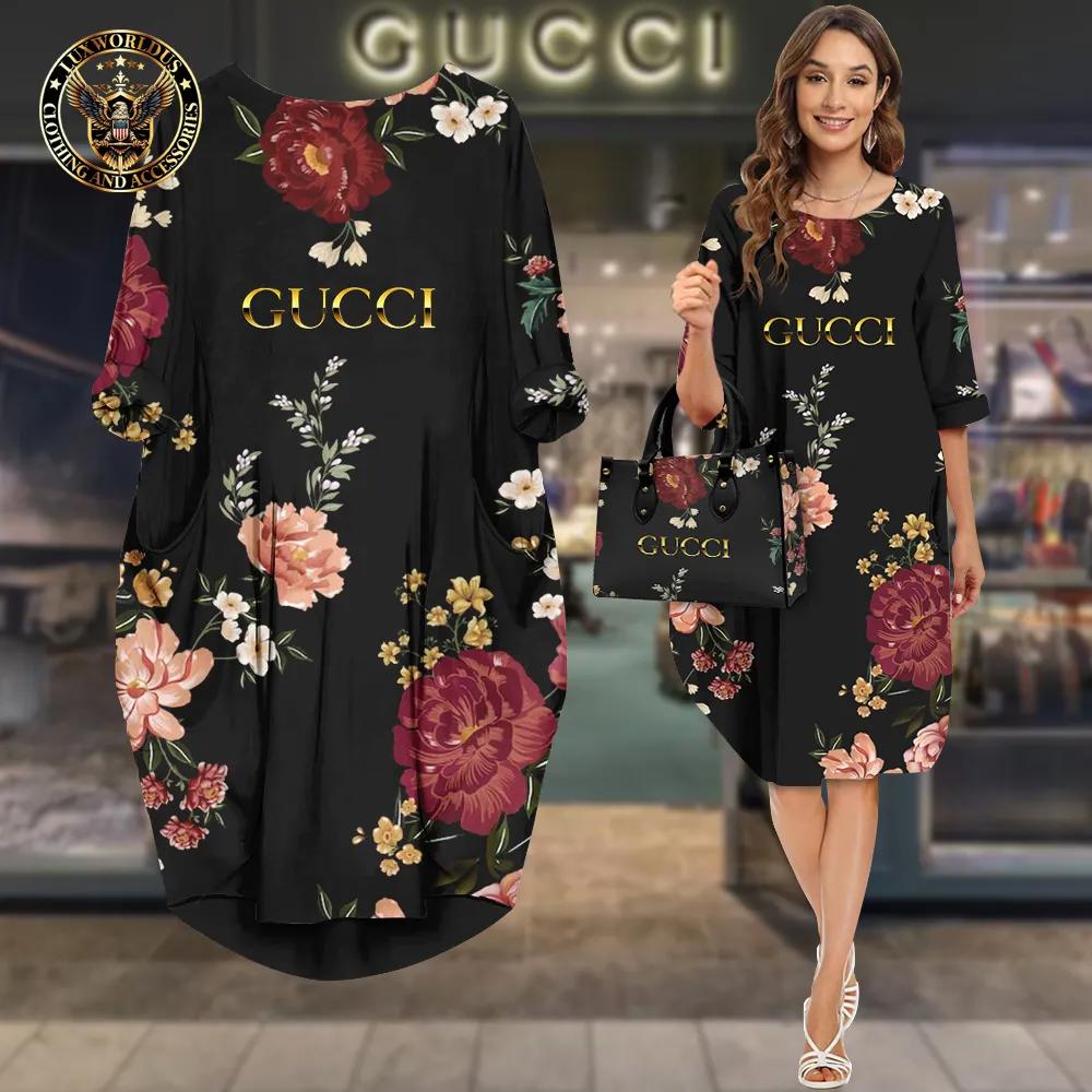 Gucci Bold Floral Sleeve Pocket Dress