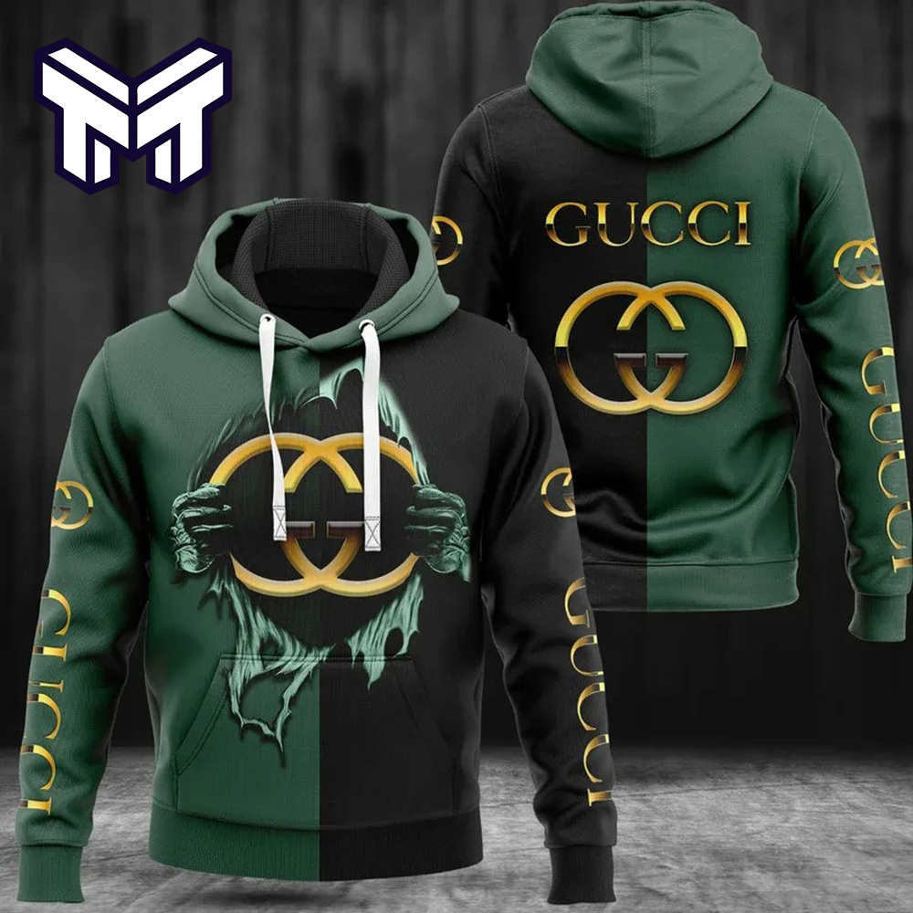 Gucci Bold Green and Black Hoodie 3D Statement Sweatshirt