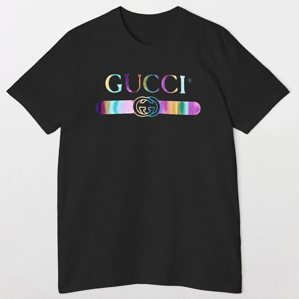 Gucci Bold Rainbow Striped T-Shirt 3D Black Luxury Statement Wear