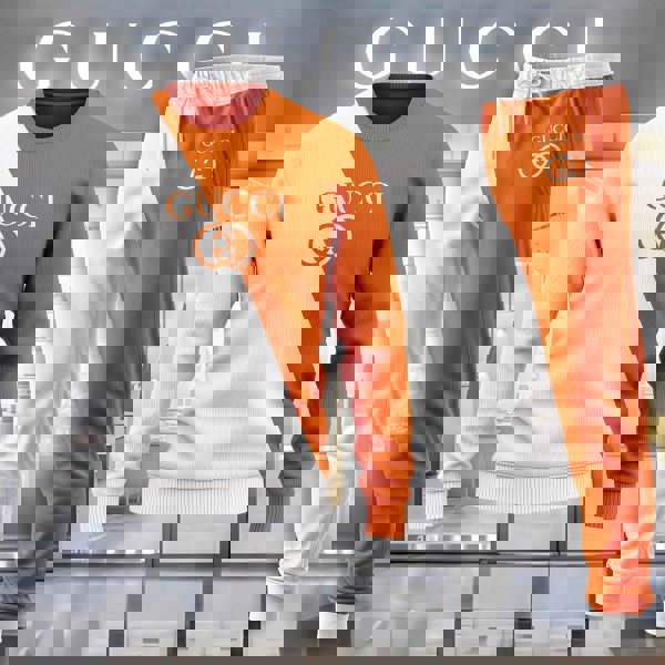 Gucci Bold White and Orange Sweater And Pants Set