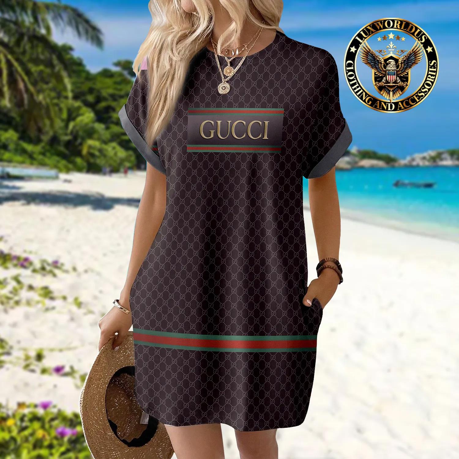 Gucci Chic Sleeve Pocket Dress in Luxurious Black & Red