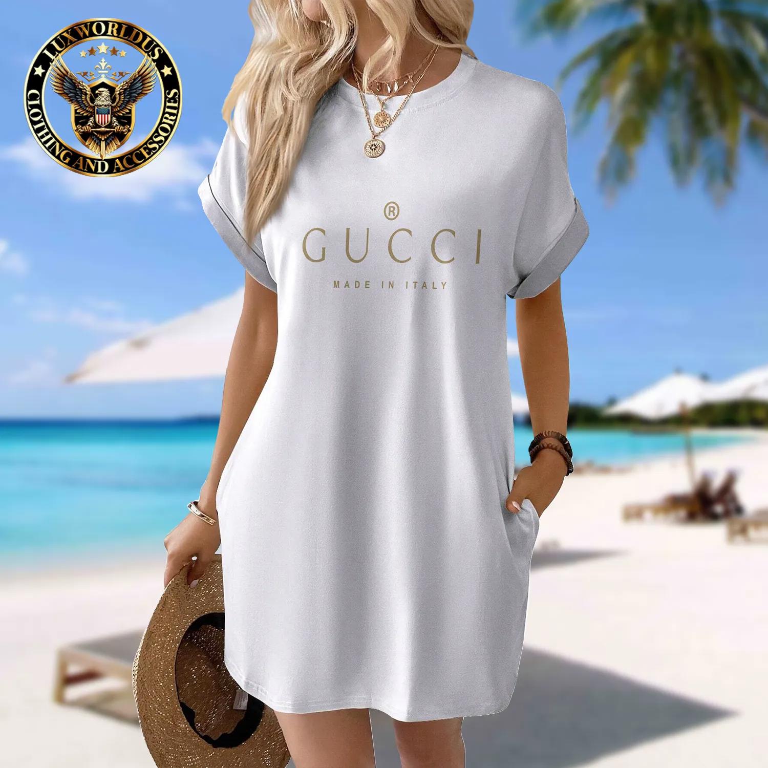 Gucci Elegance in White Sleeve Pocket Dress