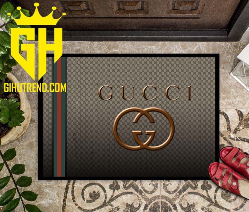 Gucci Fleece Doormat Luxury Statement Mat Gold Tone Emblem