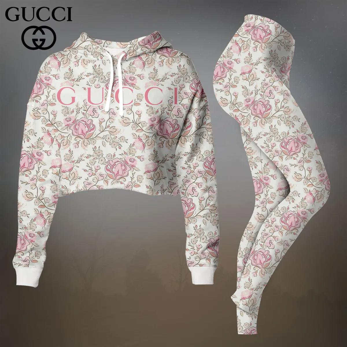 Gucci Floral Crop Top T-Shirt and Leggings Set with Luxe Handcrafted Print