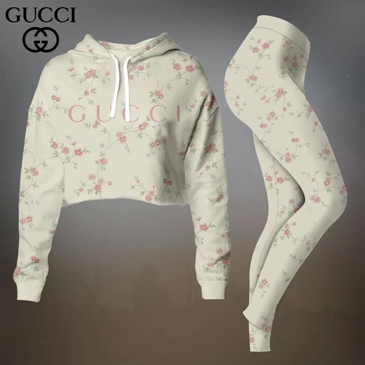 Gucci Floral Print Crop-Top T-Shirt and Leggings Set - Chic Luxury Gift